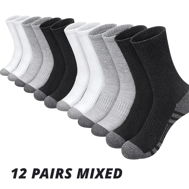 Meias de Ginástica Masculinas para Exterior 6/12 Pares — Alta Qualidade, Confortáveis e Macias, com Sola Antiderrapante, Tamanho Grande, Novo Estilo