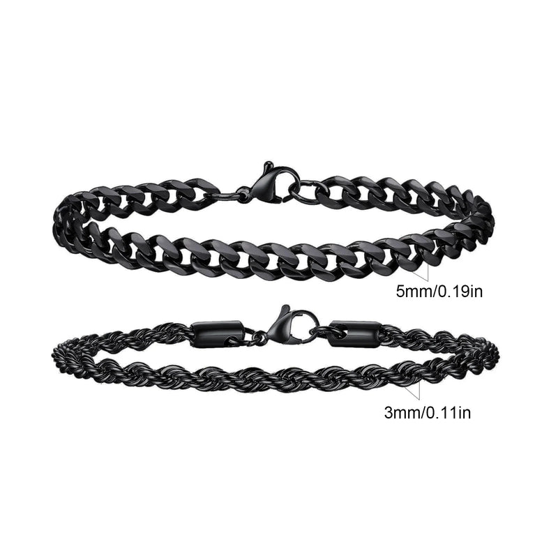 Conjunto de 2 Pulseiras Masculinas – Estilo Cubano Premium
Complete o visual com este conjunto de 2 pulseiras de corrente para homem, disponíveis nas elegantes cores Prata, Ouro e Preto.
Fabricadas em aço inoxidável de a