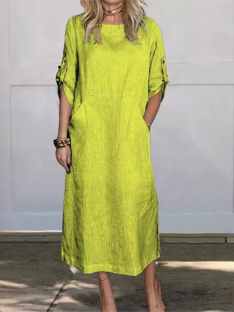 Vestido Casual Feminino 2024 – Algodão & Linho | Leve, Solto e Estiloso
Descubra o equilíbrio perfeito entre conforto e elegância com este vestido feminino casual de verão 2024. Feito em algodão e linho respirável, te