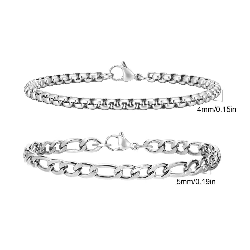 Conjunto Masculino de Pulseiras – 2 Peças em Aço Inoxidável
Eleva o teu estilo com este conjunto exclusivo de pulseiras masculinas em aço inoxidável. Inclui:

Pulseira Corrente Box (4mm) – discreta, moderna e versát