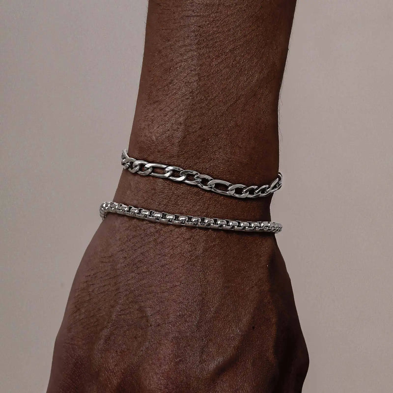 Conjunto Masculino de Pulseiras – 2 Peças em Aço Inoxidável
Eleva o teu estilo com este conjunto exclusivo de pulseiras masculinas em aço inoxidável. Inclui:

Pulseira Corrente Box (4mm) – discreta, moderna e versát