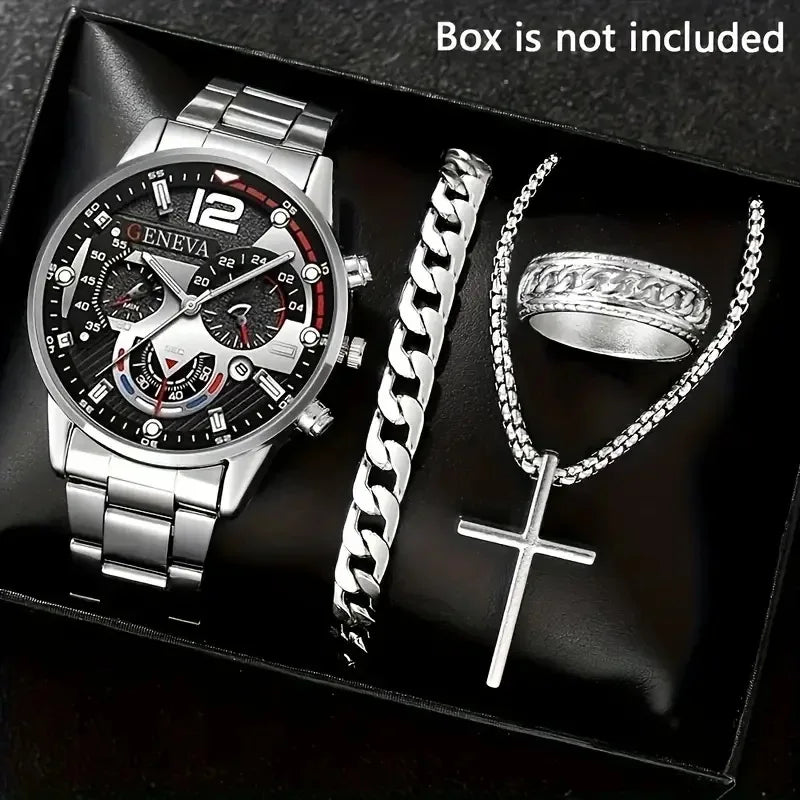 Conjunto Masculino de Relógios Elegantes – 4 Peças
Adicione estilo e sofisticação ao seu visual com este exclusivo kit de 4 relógios analógicos de quartzo, perfeitos para qualquer ocasião. Cada peça combina design m
