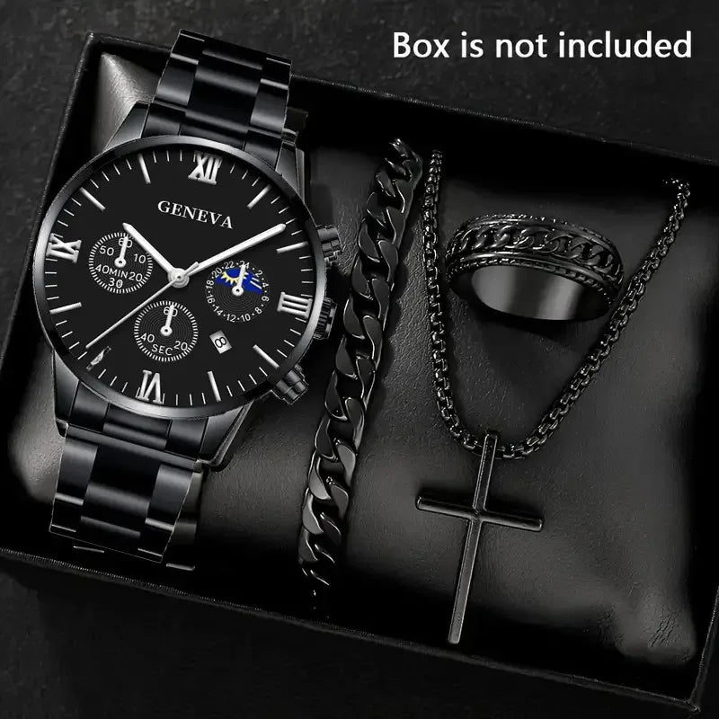 Conjunto Masculino de Relógios Elegantes – 4 Peças
Adicione estilo e sofisticação ao seu visual com este exclusivo kit de 4 relógios analógicos de quartzo, perfeitos para qualquer ocasião. Cada peça combina design m