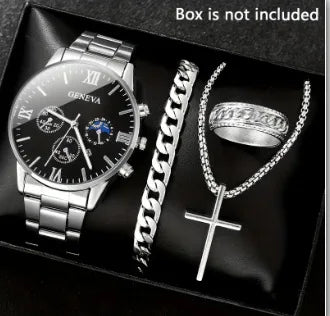 Conjunto Masculino de Relógios Elegantes – 4 Peças
Adicione estilo e sofisticação ao seu visual com este exclusivo kit de 4 relógios analógicos de quartzo, perfeitos para qualquer ocasião. Cada peça combina design m