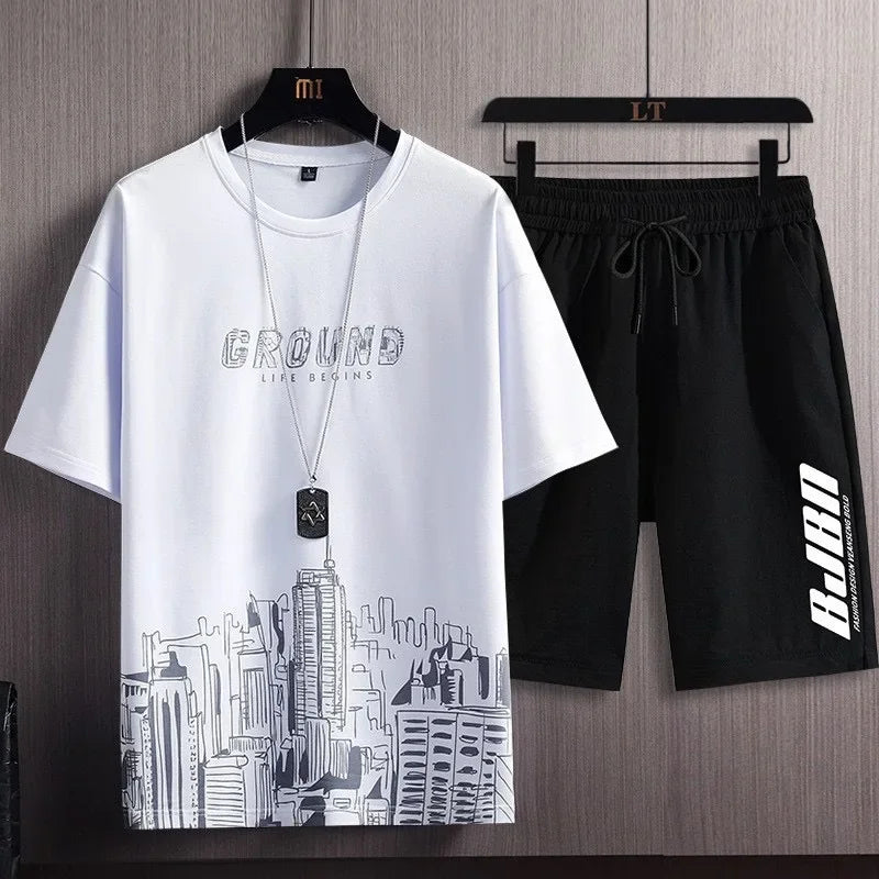 Conjunto Casual Masculino 2 Peças – Camiseta Manga Curta em Seda de Gelo com Estampa Gradient + Shorts Esportivo de Verão

Desfrute do máximo conforto e estilo neste verão com o nosso conjunto masculino casual. A camise