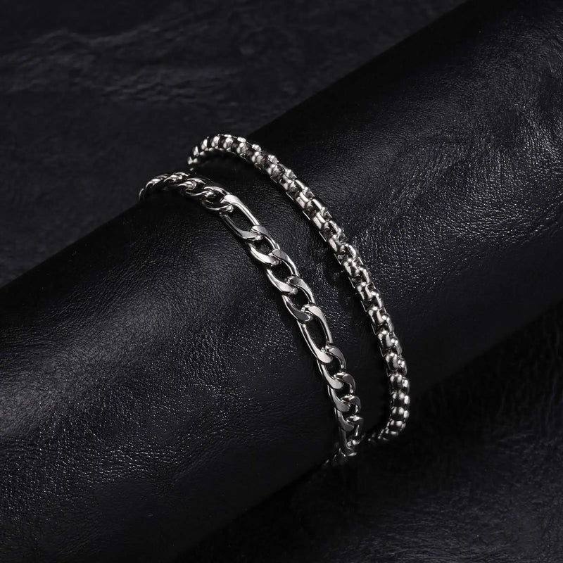Conjunto Masculino de Pulseiras – 2 Peças em Aço Inoxidável
Eleva o teu estilo com este conjunto exclusivo de pulseiras masculinas em aço inoxidável. Inclui:

Pulseira Corrente Box (4mm) – discreta, moderna e versát