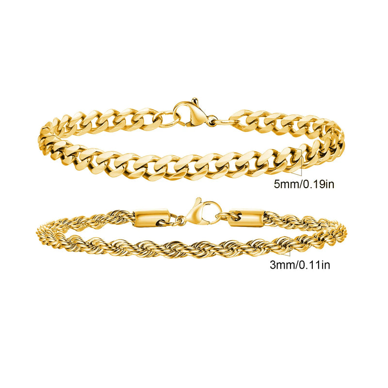Conjunto de 2 Pulseiras Masculinas – Estilo Cubano Premium
Complete o visual com este conjunto de 2 pulseiras de corrente para homem, disponíveis nas elegantes cores Prata, Ouro e Preto.
Fabricadas em aço inoxidável de a