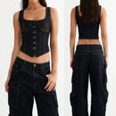 Blusa Feminina Slim em Denim – Estilo Retro Y2K com Decote Quadrado
Destaque-se com esta blusa feminina em denim, inspirada no estilo Y2K americano que voltou com tudo!
Com design slim, decote quadrado, costas descobertas