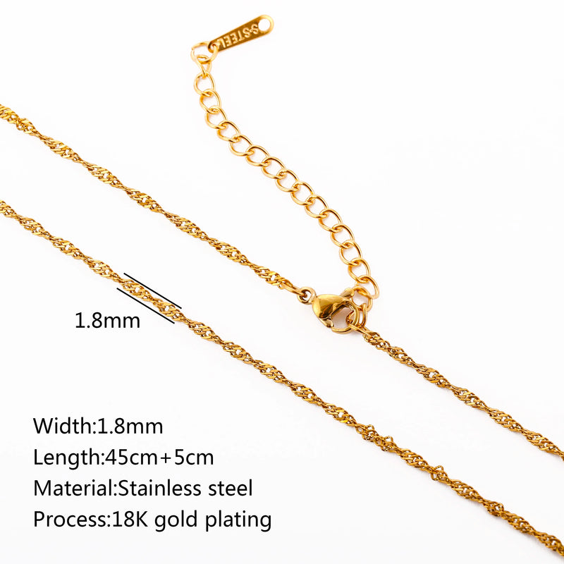 Colar em Aço Inoxidável Dourado 18K – Corrente Ajustável com Design Cruz, Cubana ou Ripple (5 unidades)
Eleve o estilo com este conjunto de colares premium em aço inoxidável, com revestimento PVD em dourado 18K, que ga