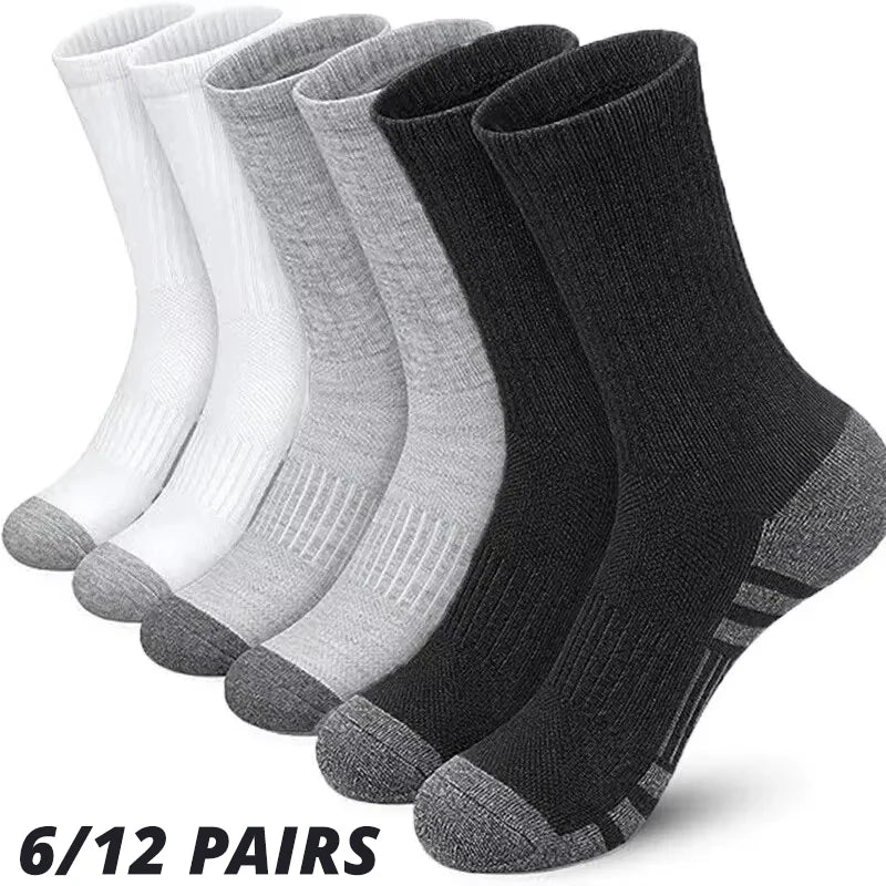 Meias de Ginástica Masculinas para Exterior 6/12 Pares — Alta Qualidade, Confortáveis e Macias, com Sola Antiderrapante, Tamanho Grande, Novo Estilo