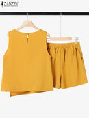 Conjunto de Verão ZANZEA 2 Peças – Blusa Irregular + Calções | Look Casual e Leve para os Dias Quentes
Descobre o conjunto perfeito para este verão! O Conjunto ZANZEA 2025 traz um design moderno com blusa sem mangas de